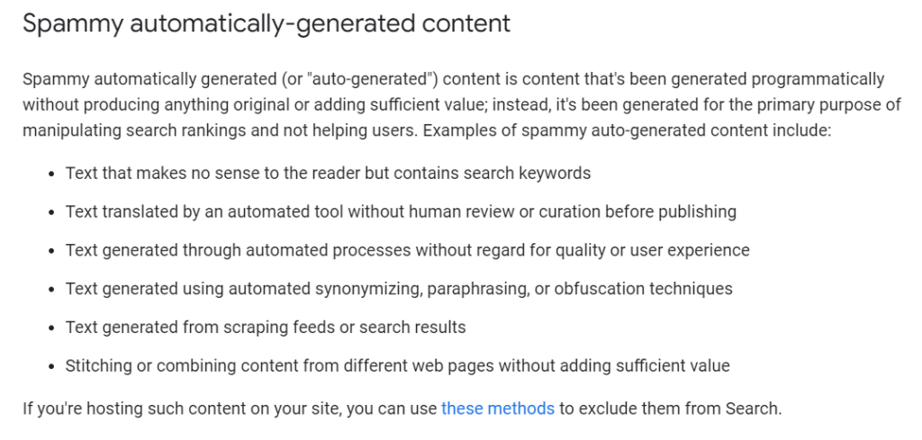 Google's guidelines on spammy, automatically-generated content